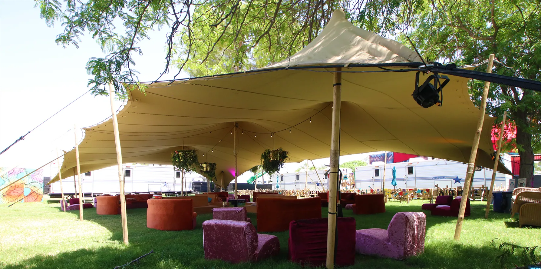 Stretch tent VIP glamping area at festival
